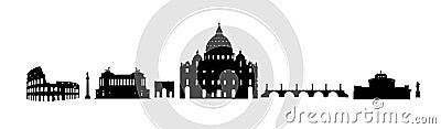 Rome travel architectural landmark set. Italian famous places. Building silhouette icons Stock Photo