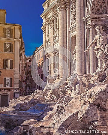 Rome Trevi Fountain in Rome, Italy. Most famous fountain of Rome. Architecture and landmark of Rome Stock Photo