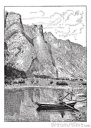 Romsdal valley of the Rauma, vintage engraving Vector Illustration