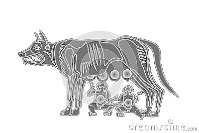 Romulus and Remus with the she-wolf from Roman mythology Stock Photo