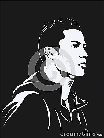 Ronaldo Silhouette. Player soccer from Portugal. Black and White Background. Vector Illustration
