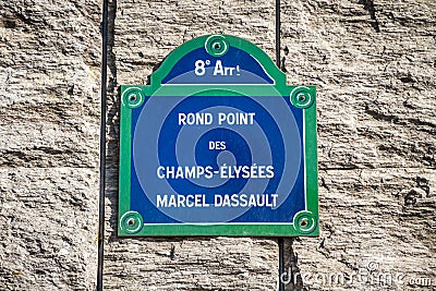 Rond Point des Champs-Elysees street sign, Paris, France Stock Photo