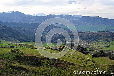 Ronda, Andalusian town in Spain at the Puente Nuevo Bridge over the Tajo Gorge, pueblo blanco Stock Photo