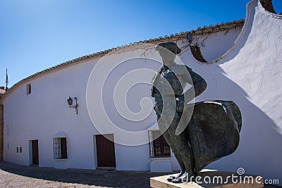 Ronda, Malaga province, Andalusia, Spain - Bullfight matador with cape bronze Editorial Stock Photo