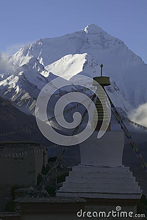 Rongbuk and Mt. Everest Stock Photo