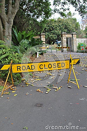 A rooad closure sign blocking the road Stock Photo