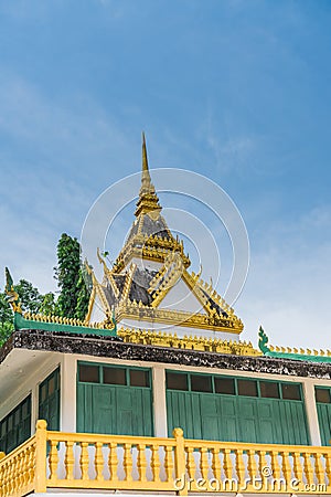 The roof of ancient temple in buddism. Stock Photo