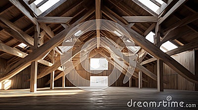 Roof construction, an empty attic. Generative AI Stock Photo