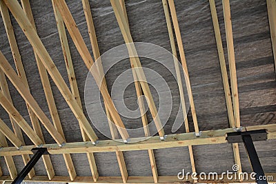 Roof contractor repair. Wooden roof construction. house building. Stock Photo