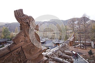 Roof detail mati temple gansu province Stock Photo