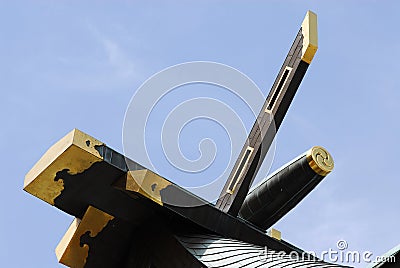 Roof detail of Shinto shrine Stock Photo