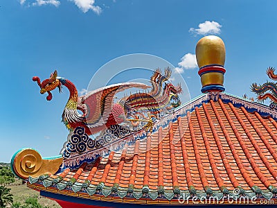 Roof detail of Viharn Sien, Pattaya City, Thailand Stock Photo