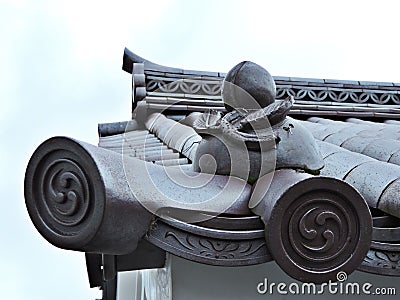 Roof details of Aizuwakamatsu Castle in Japan. Stock Photo