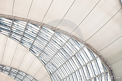 Roof glass of moden buildings, Frames of structural glazing. Abstract modern architecture, ceiling or roof. Generic office or Stock Photo