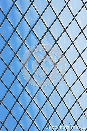 Roof glass modern windows metal grid blue sky pattern Stock Photo