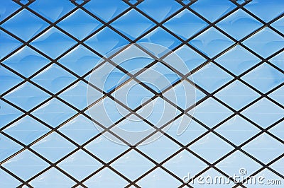 Roof glass modern windows metal grid blue sky pattern Stock Photo