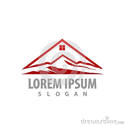 Roof house with silhouette mountain concept design. Symbol graphic template element vector Vector Illustration