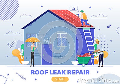 Roof Leaking Repair Service Flat Vector Website Vector Illustration