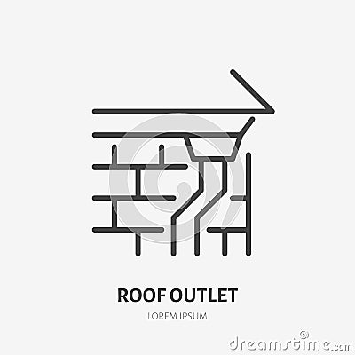 Roof outlet, drain flat line icon. House construction sign. Thin linear logo for home repair services Vector Illustration