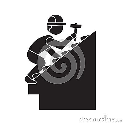 Roof repair black vector concept icon. Roof repair flat illustration, sign Vector Illustration