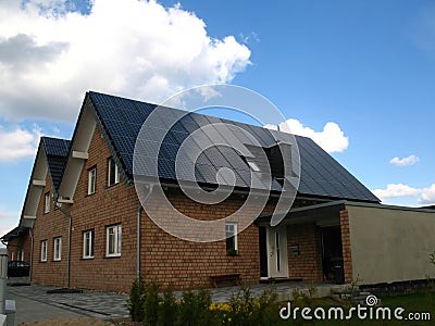 Roof with solar cells Stock Photo