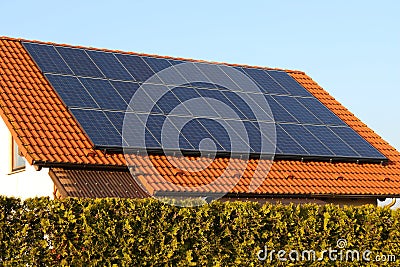 Roof with Solar cells Stock Photo