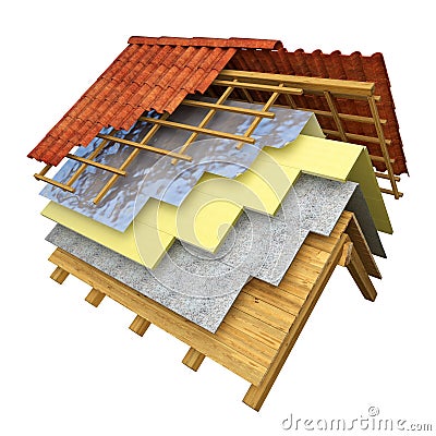 Roof thermal insulation 3D rendering Stock Photo