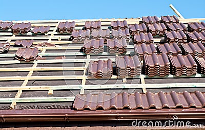 Roof tiles installation Stock Photo