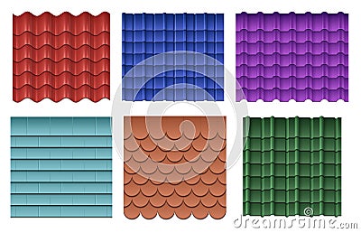 Roof tiles. Roofing materials vector set Vector Illustration