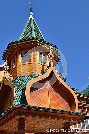 Roof of tower in wooden palace of tzar in Moscow Stock Photo