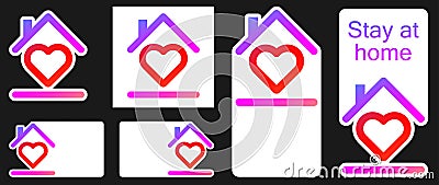 Roof under heart social media stickers Vector Illustration