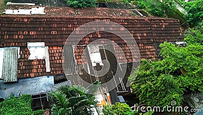 Roof view of up side crazy red color Stock Photo