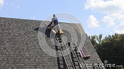 Roofer Installing Roof Editorial Stock Photo