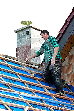 Roofer working Stock Photo