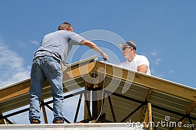 Roofing Construction Workers Stock Photo