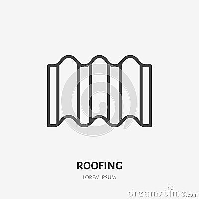 Roofing flat line icon. Illustration of ondulin wavy sheet, roof material. House construction sign. Thin linear logo for Vector Illustration