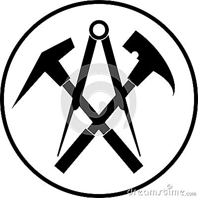 Roofing tools and circle, tools and roofer logo Stock Photo