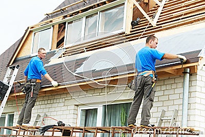 Roofing work with flex roof Stock Photo