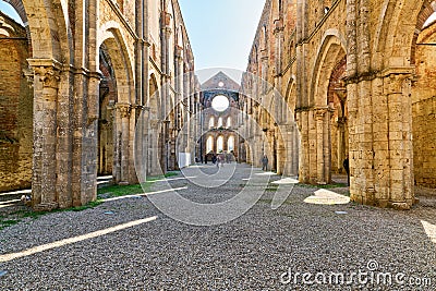 The roofless abbey of Saint Galgano. Siena Tuscany Italy Editorial Stock Photo