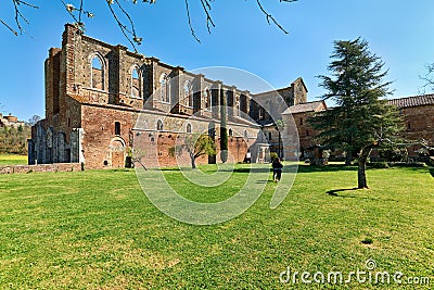 The roofless abbey of Saint Galgano. Siena Tuscany Italy Editorial Stock Photo