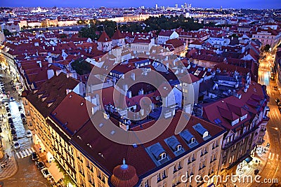 Roofs of evening Prague, Czech Republic Stock Photo