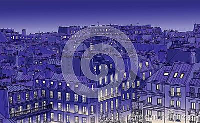 Roofs in Paris Vector Illustration