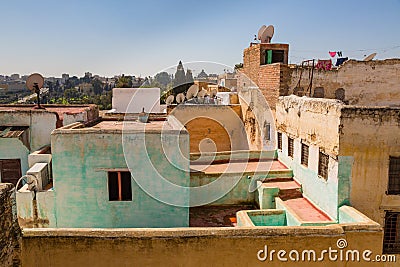 Roofs and terraces in Fes Medina, Morocco Stock Photo