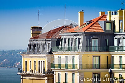 Roofs and windows in downtown Lisbon, Portugal Stock Photo