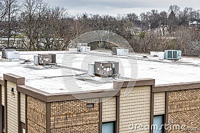 Rooftop Air Conditioning Units On Top Of Medical Office Building Stock Photo