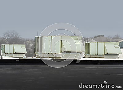 Rooftop Air Conditioning Units On Top of Retail Superstore Stock Photo