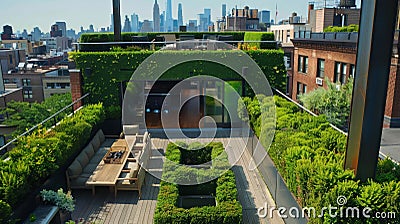 Rooftop Garden with Living Hedges Stock Photo