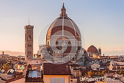 Rooftop skyline panorama of Cathedral of Santa Maria del Fiore Duomo dome in Florence Stock Photo