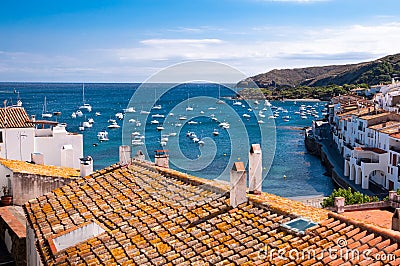 Rooftops and bay at Cadaques Stock Photo