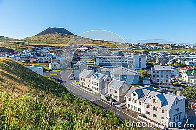 Rooftops of houses at Heimaey island, part of Vestmannaeyjar archipelago of Iceland Stock Photo